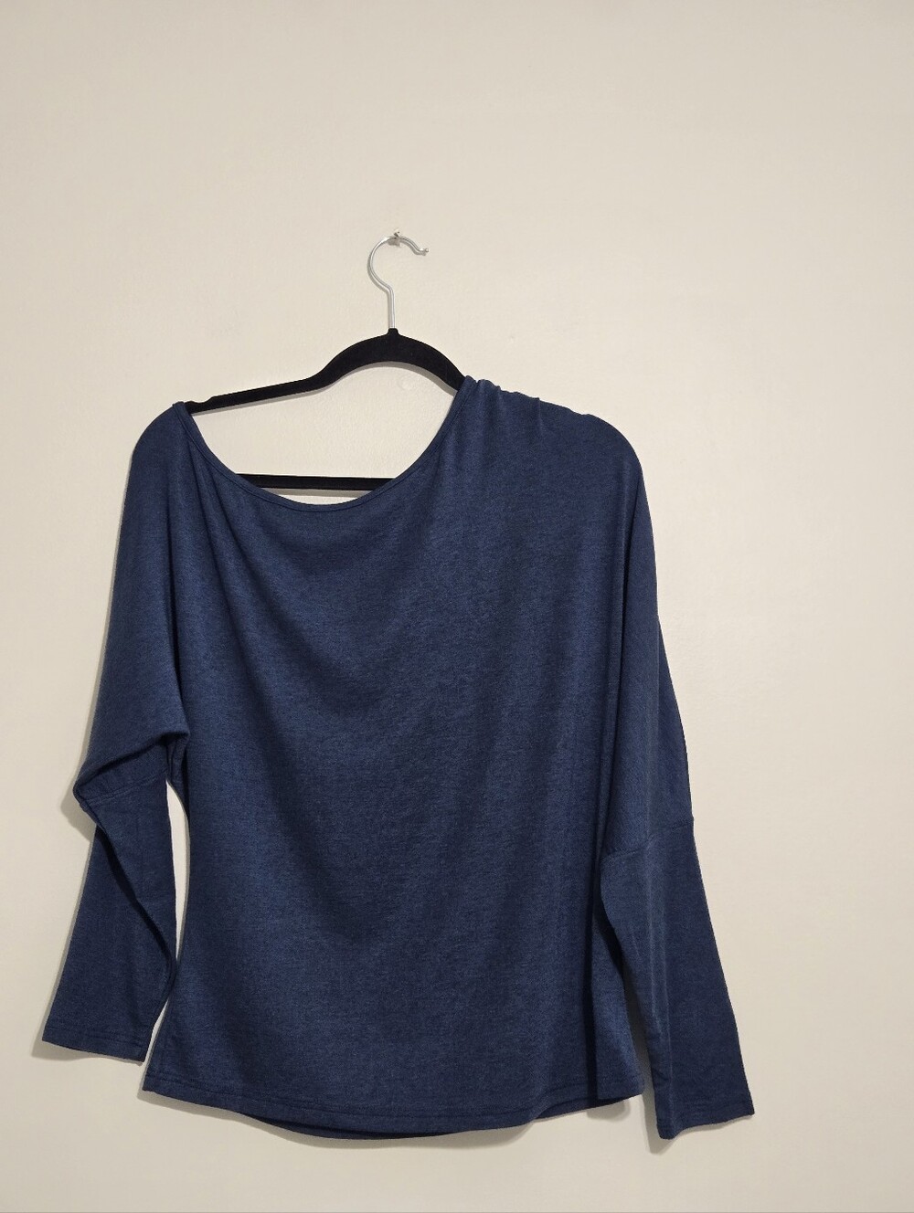 OGL Womens Boat Neck Long Sleeve Top Drop Shoulder Blue Cashmere Blend NWT L - Picture 2 of 8